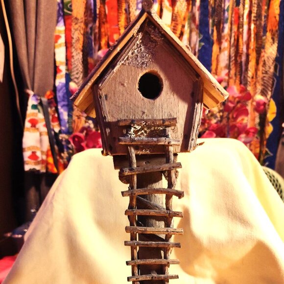 Handmade Wooden Birdhouse: Tall Rustic Garden Decor - SHIPS FREE - Picture 1 of 10